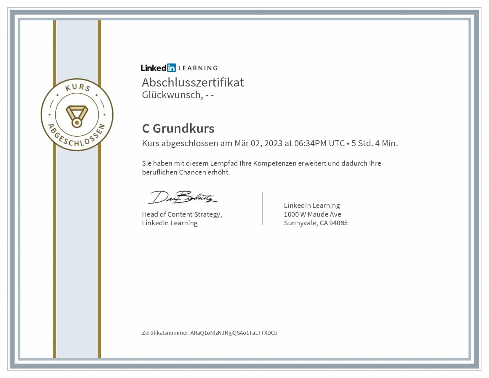 LinkedIn Learning Zertifikat: C Grundkurs