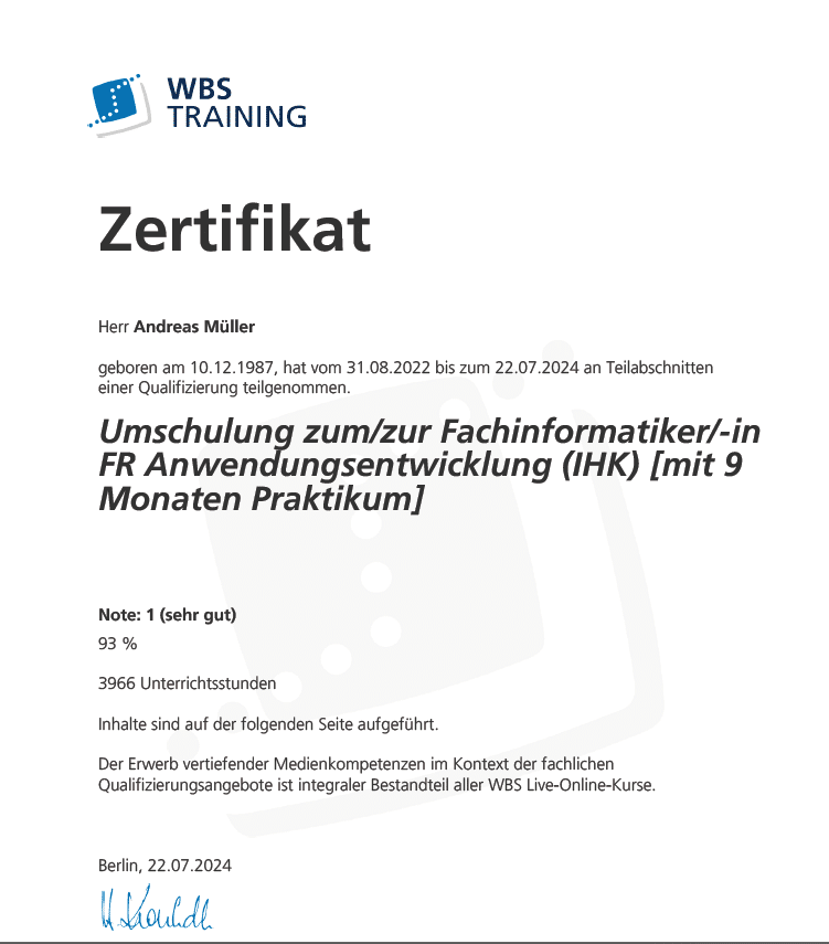 WBS Zertifikat